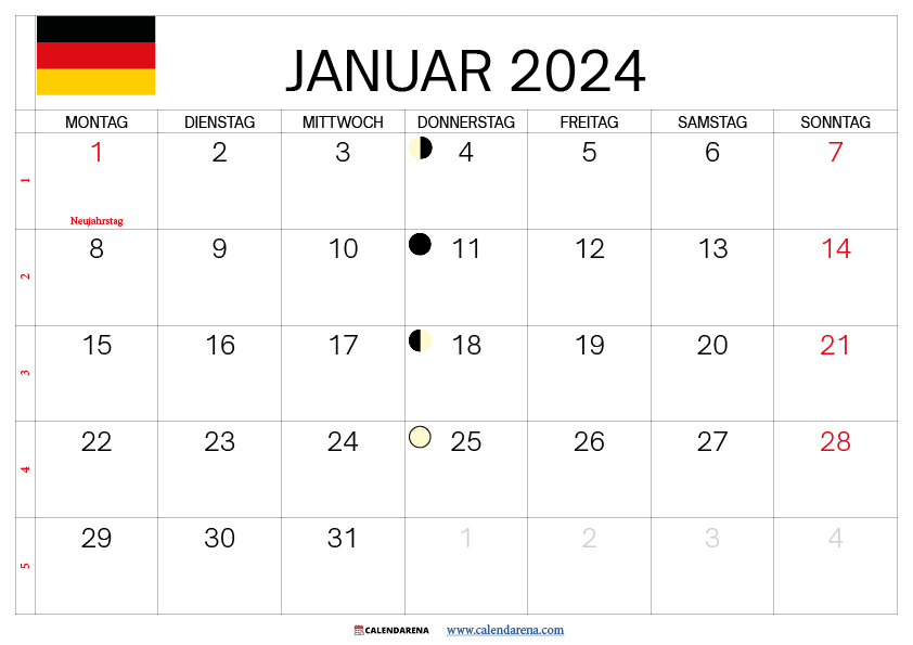 kalenderblatt januar 2024 Deutschland