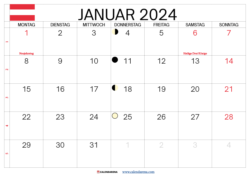 kalenderblatt januar 2024 Schweiz