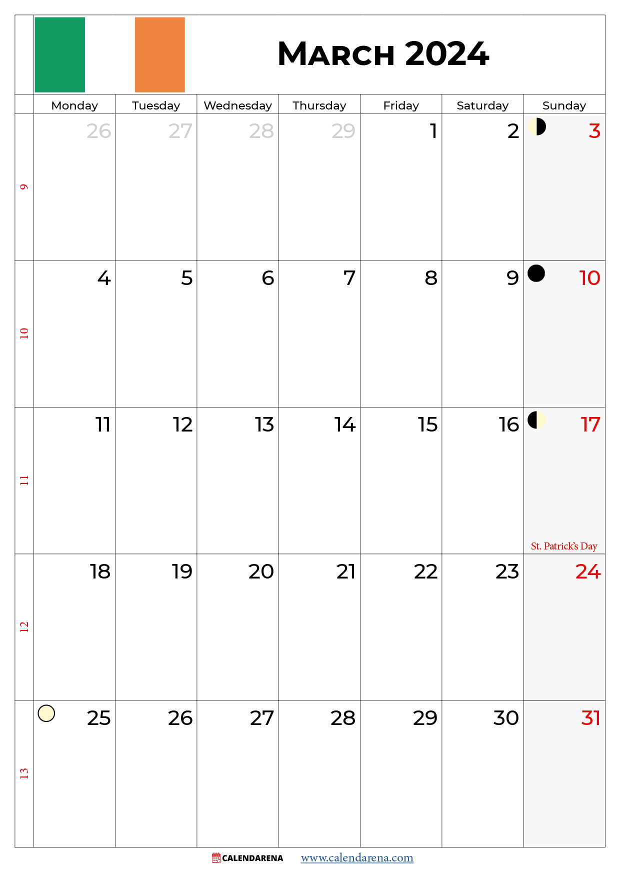 march 2024 calendar printable ireland
