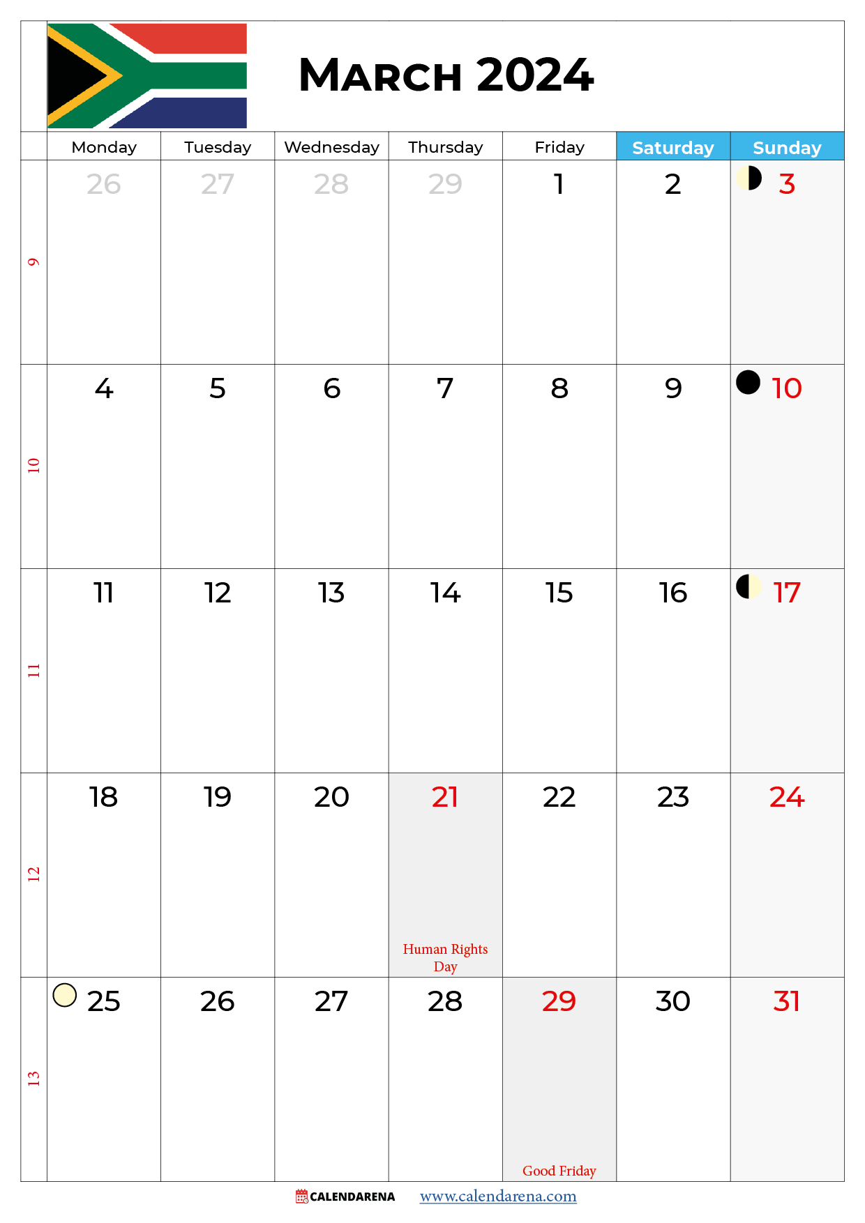 march 2024 calendar printable south africa