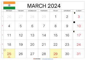 March 2024 Calendar India With Holidays