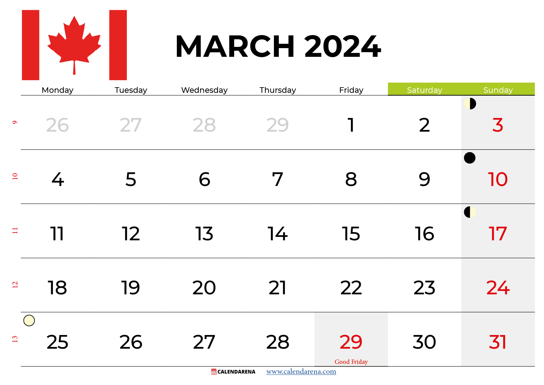 march 2024 calendar with holidays canada