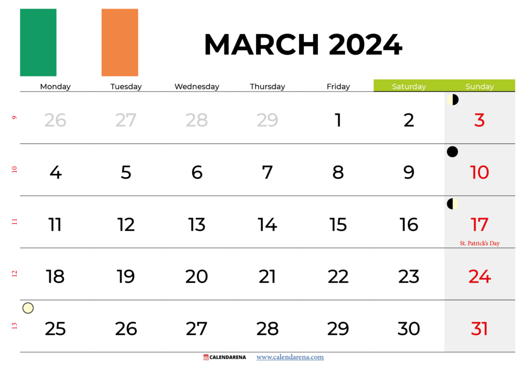 march 2024 calendar with holidays ireland