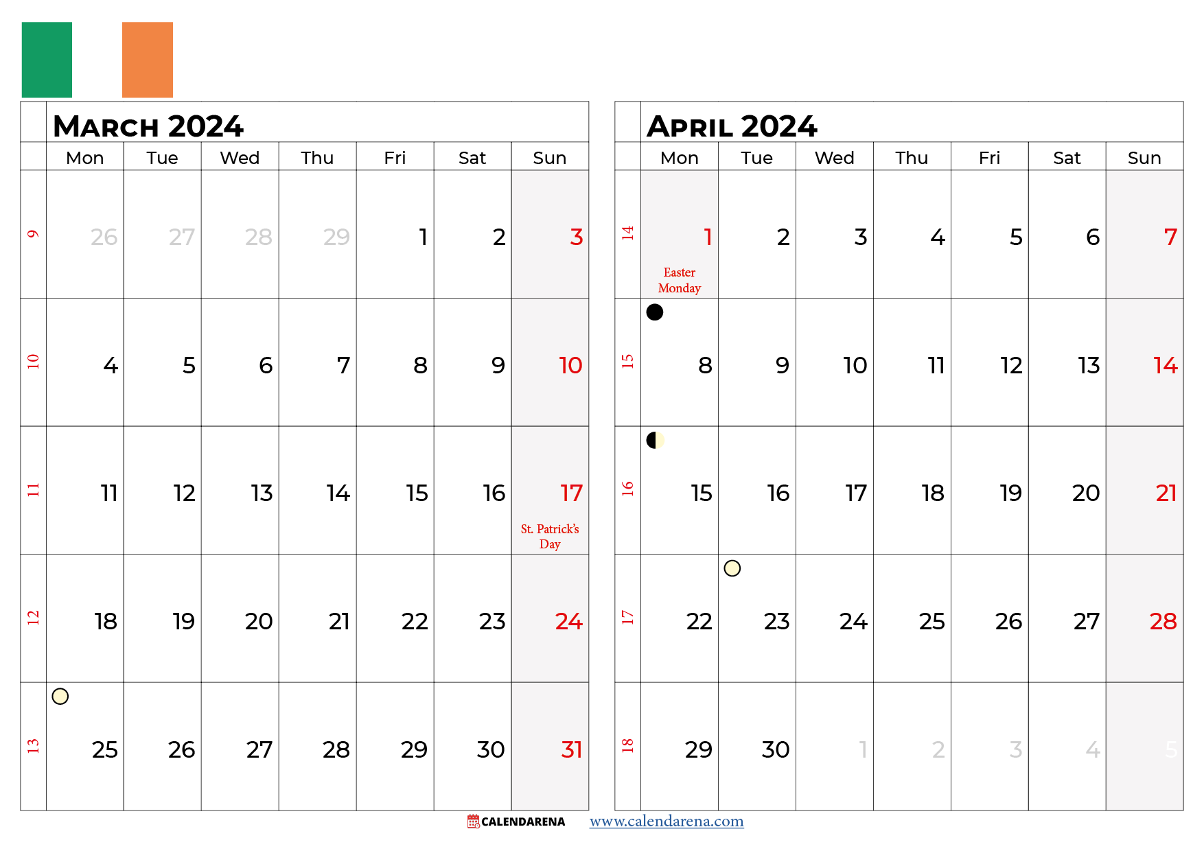 march april 2024 calendar ireland