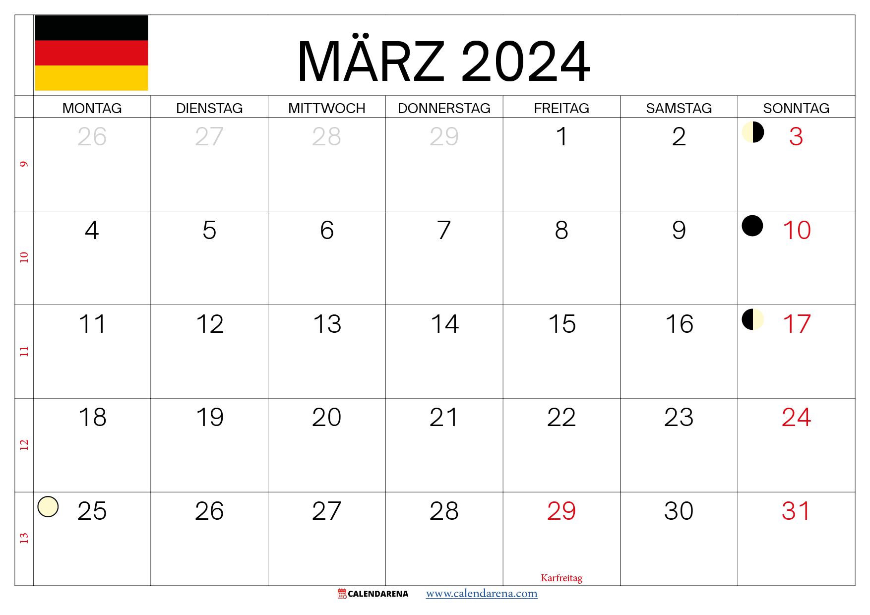 märz kalender 2024 Deutschland