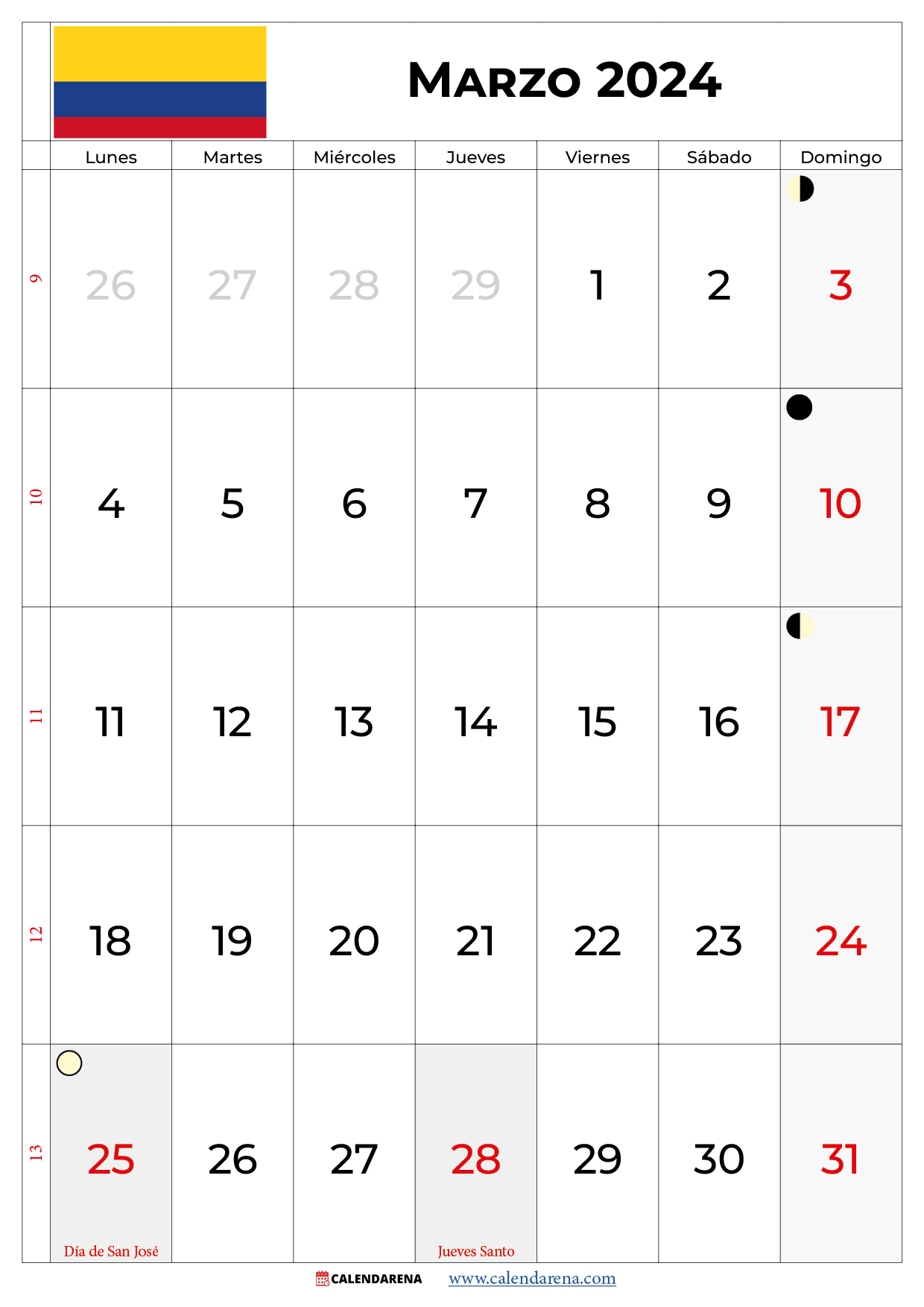 marzo 2024 calendario colombia