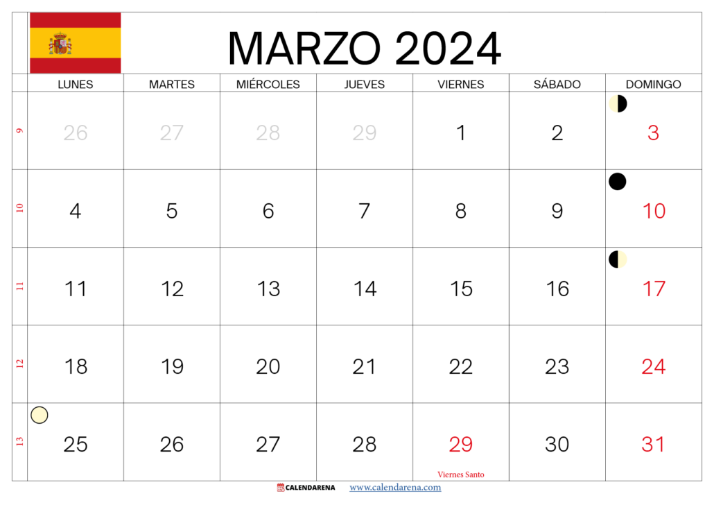 Calendario Marzo 2024 España Para Imprimir