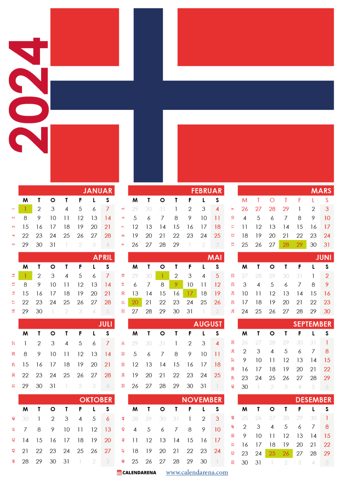 Norsk Kalender 2024 Utskriftsvennlig