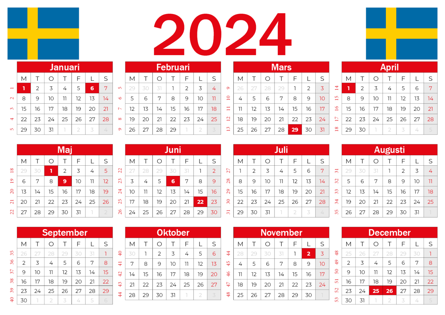 Kalender Sverige 2024 Med Veckor