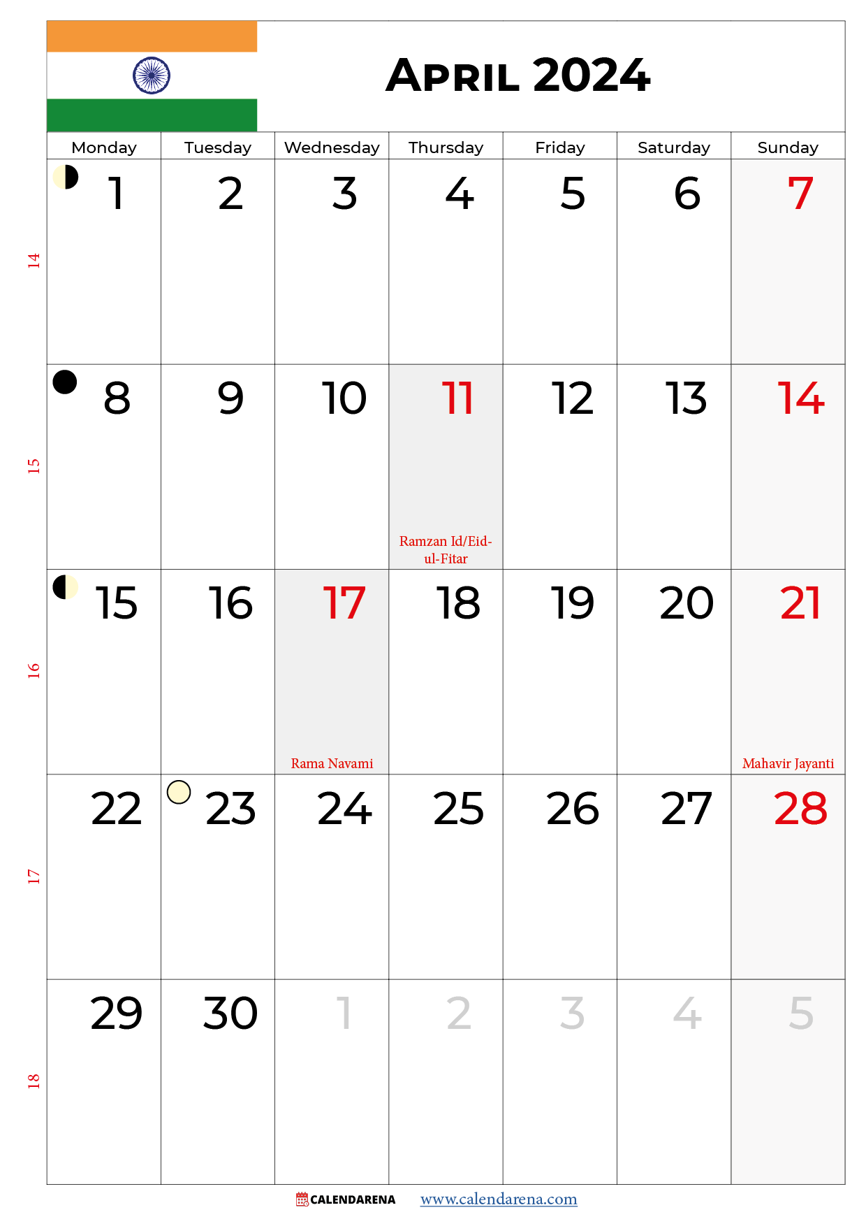 2024 april calendar india