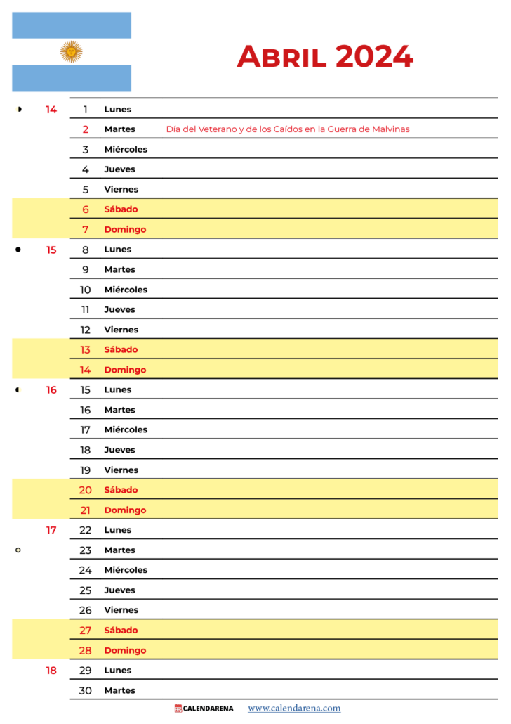 Calendario Abril 2024 Argentina