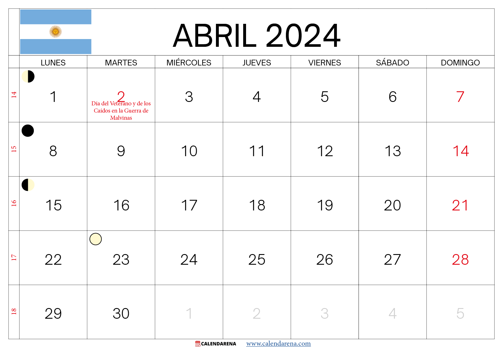 Almanaque Abril 2024 Argentina