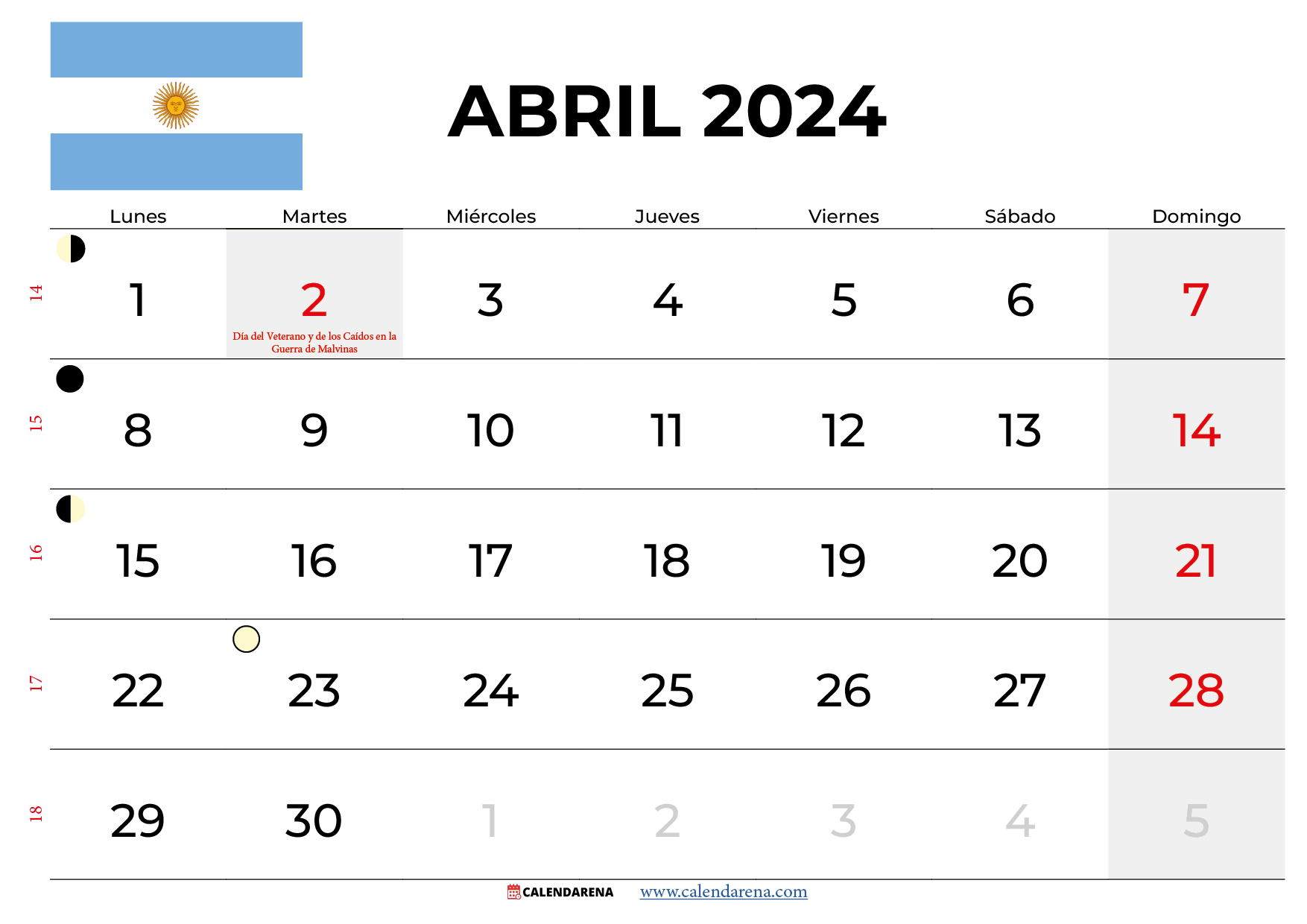 Calendario Abril 2024 Argentina