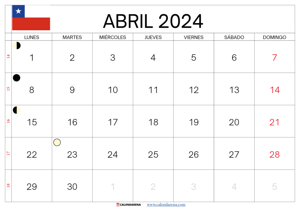 Calendario Abril 2024 Chile