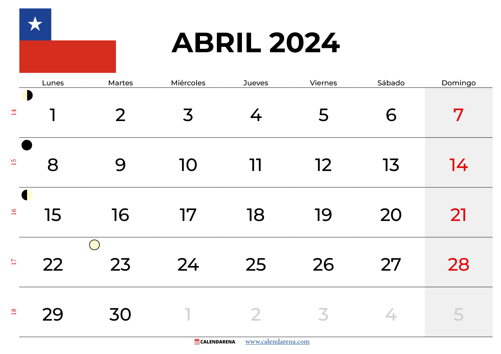 Calendario Abril 2024 Chile