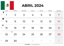 Calendario Abril 2024 Mexico