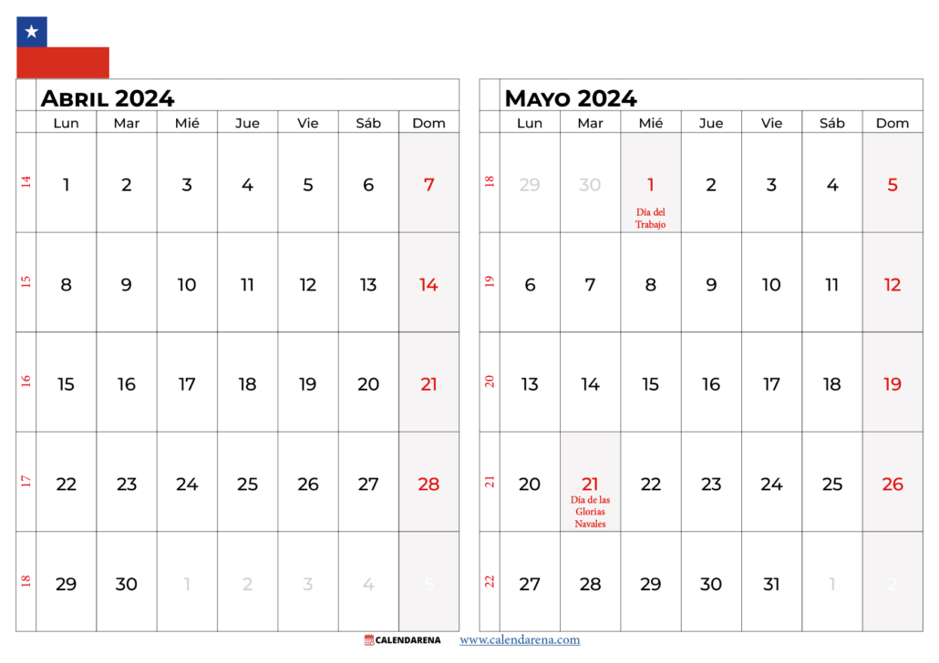 Calendario Abril 2024 Chile