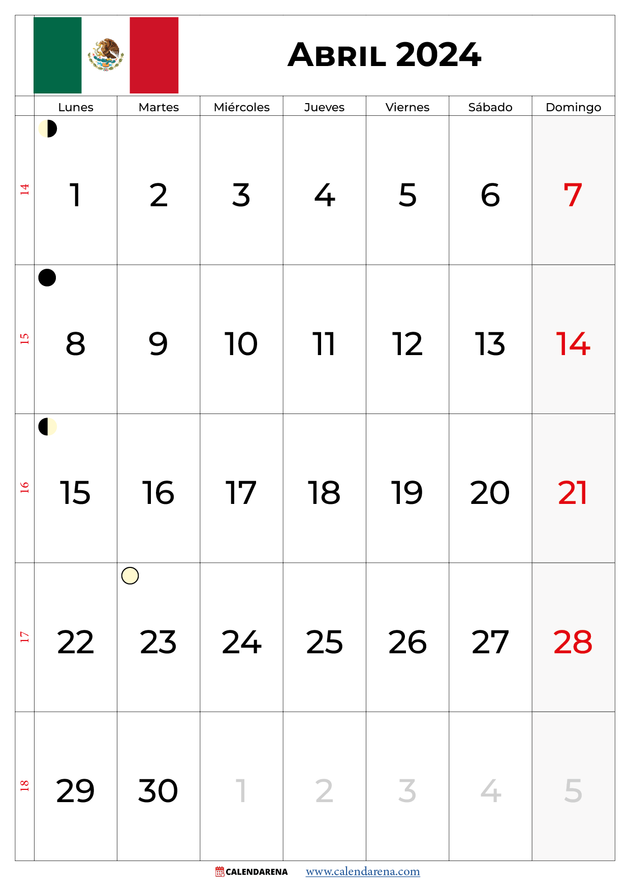 Calendario De Abril 2024 Mexico