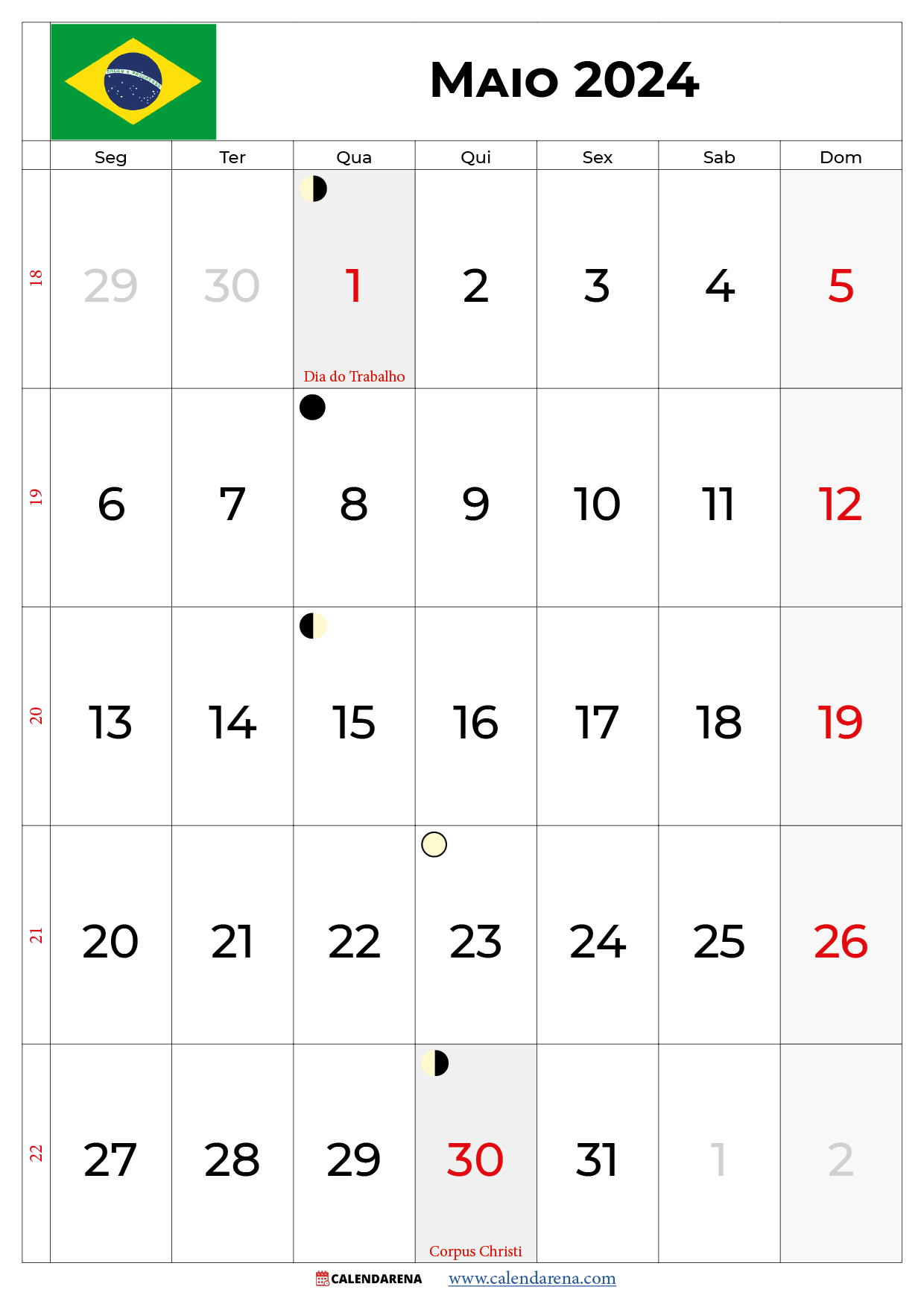 Calendário De Maio 2024 Brasil