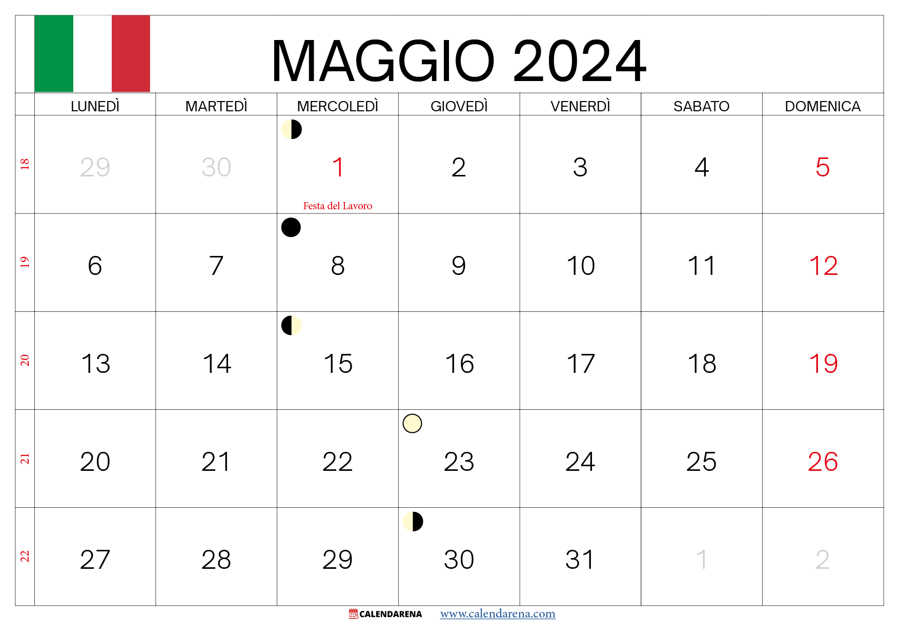 Calendario Maggio 2024 Con Festività Italia
