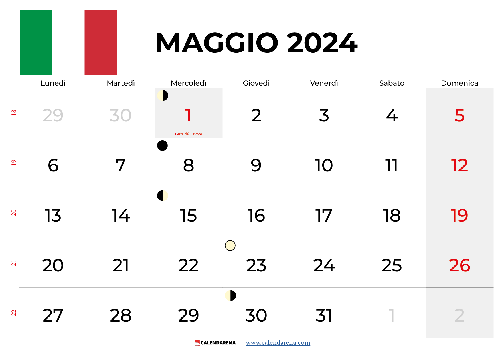 Calendario Maggio 2024 Italia