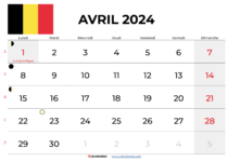 Calendrier Avril 2024 Belgique