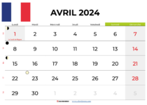 Calendrier Avril 2024 France