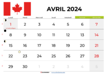 Calendrier Avril 2024 Québec