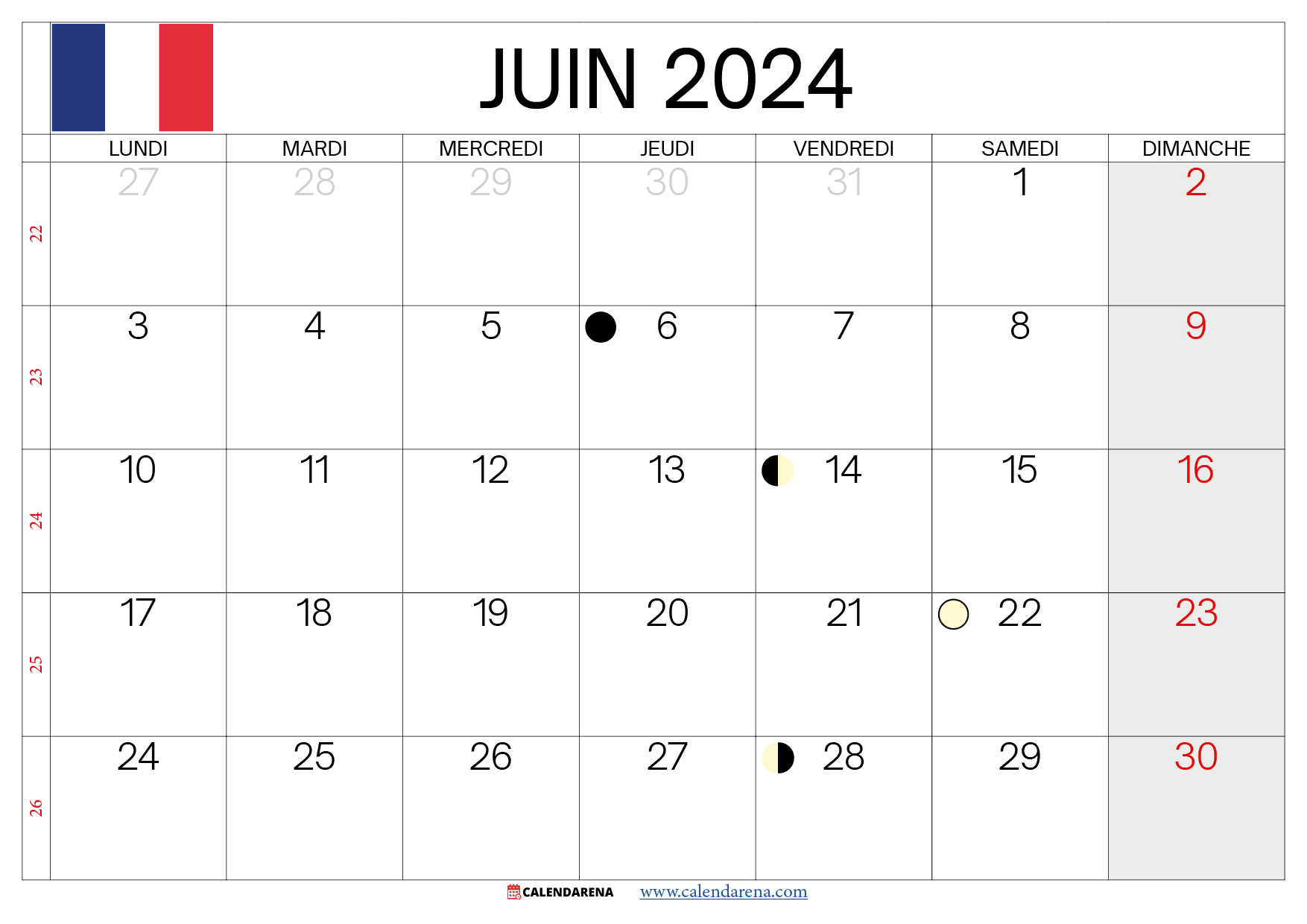 Calendrier Juin 2024 Avec Jours Fériés France