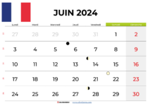 Calendrier Juin 2024 France