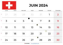Calendrier Juin 2024 Suisse