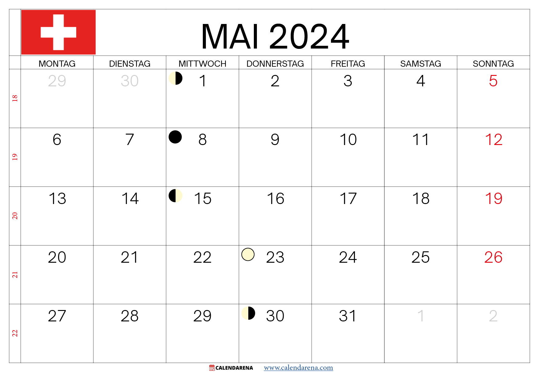 Kalender Mai 2024 Mit Feiertagen Schweiz