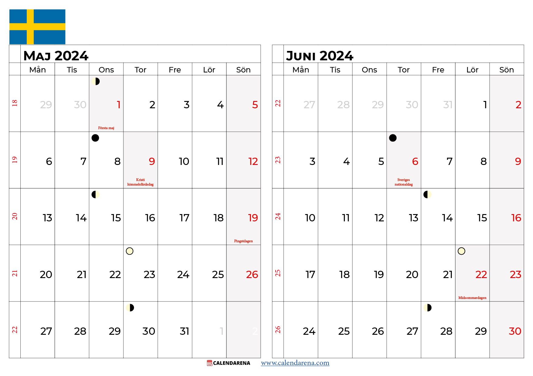 Kalender maj juni 2024 sverige