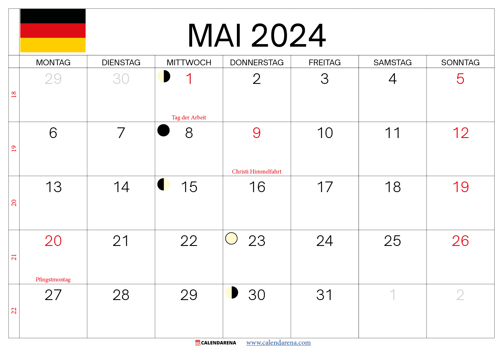 Mai Kalender 2024 Deutschland