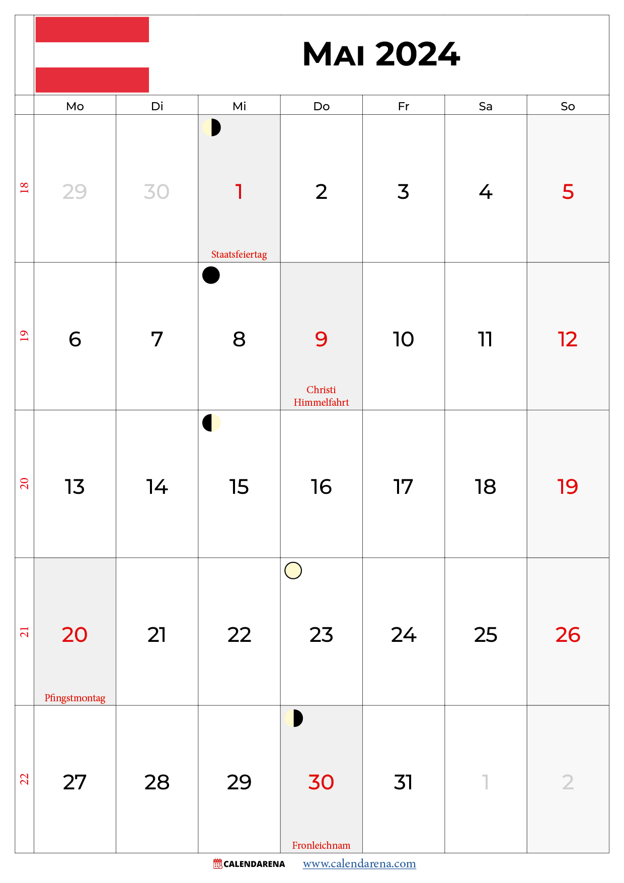 Mai Kalender 2024 Österreich