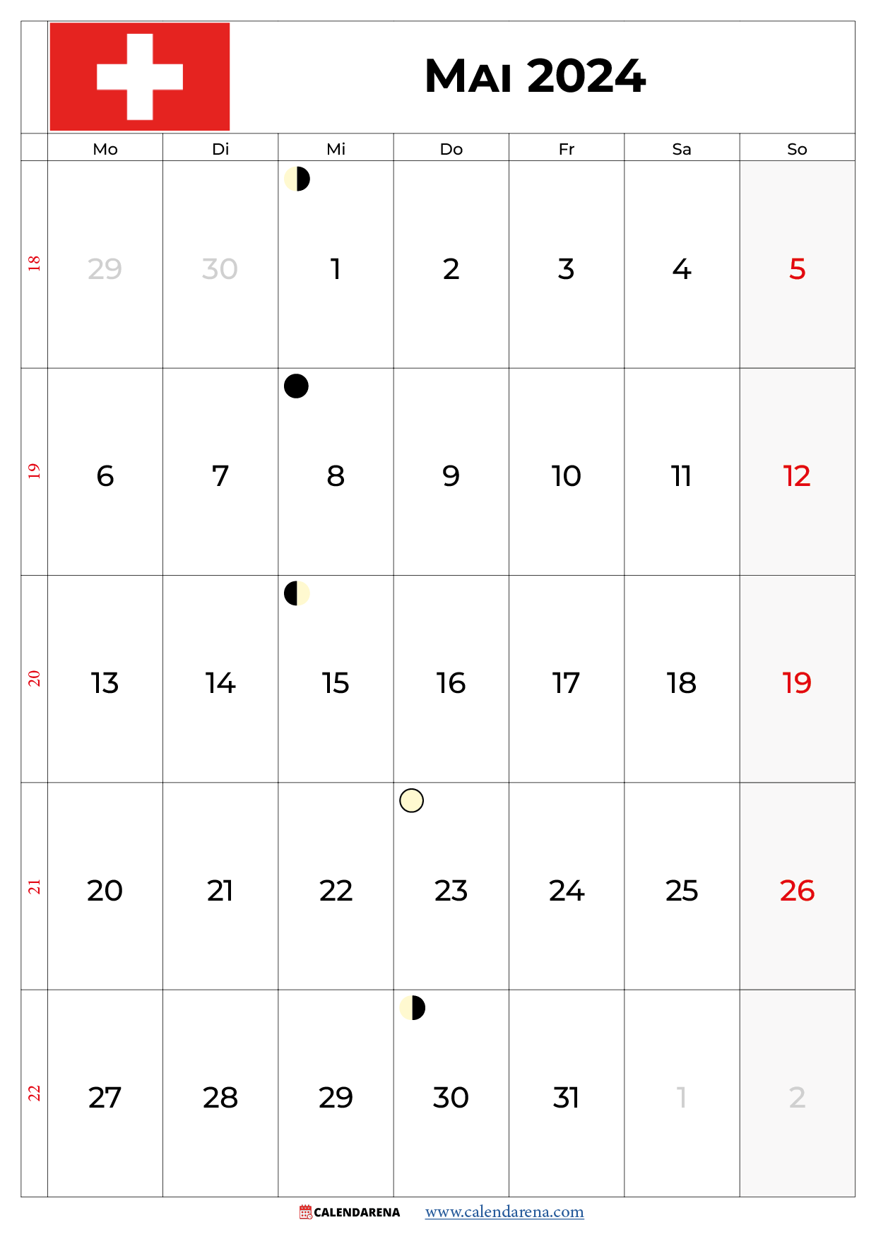 Mai Kalender 2024 Schweiz