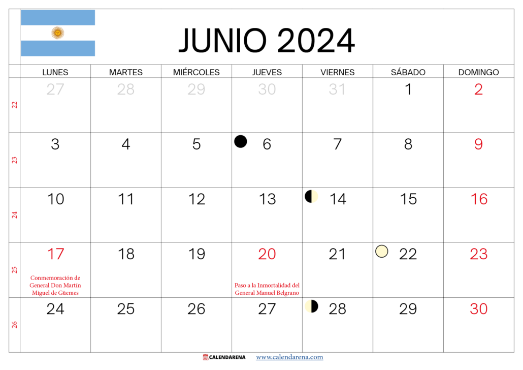 Calendario Junio 2024 Argentina