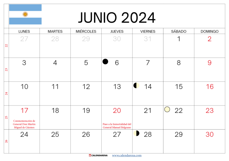 Calendario Junio 2024 Argentina