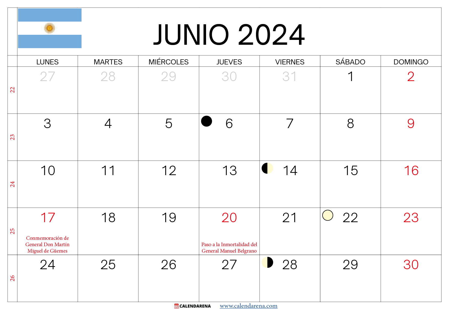 almanaque junio 2024 argentina