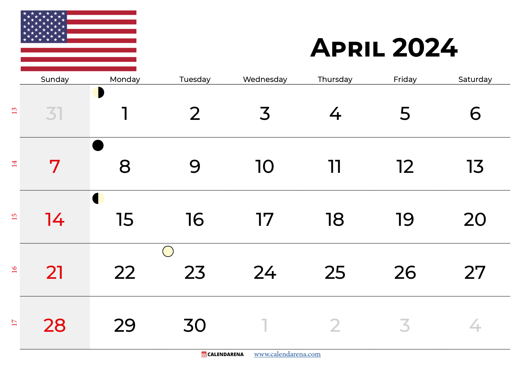 april 2024 calendar USA