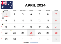 april 2024 calendar australia