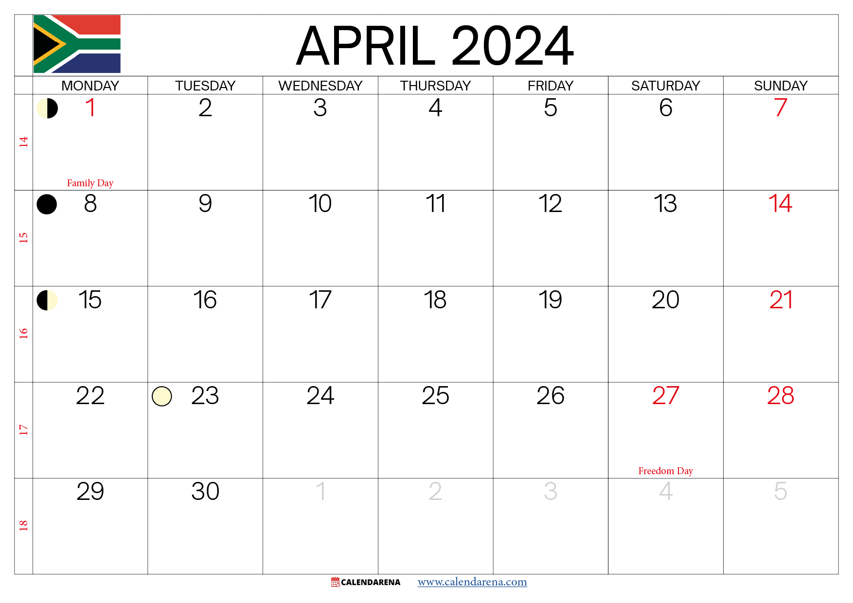 april 2024 calendar south africa