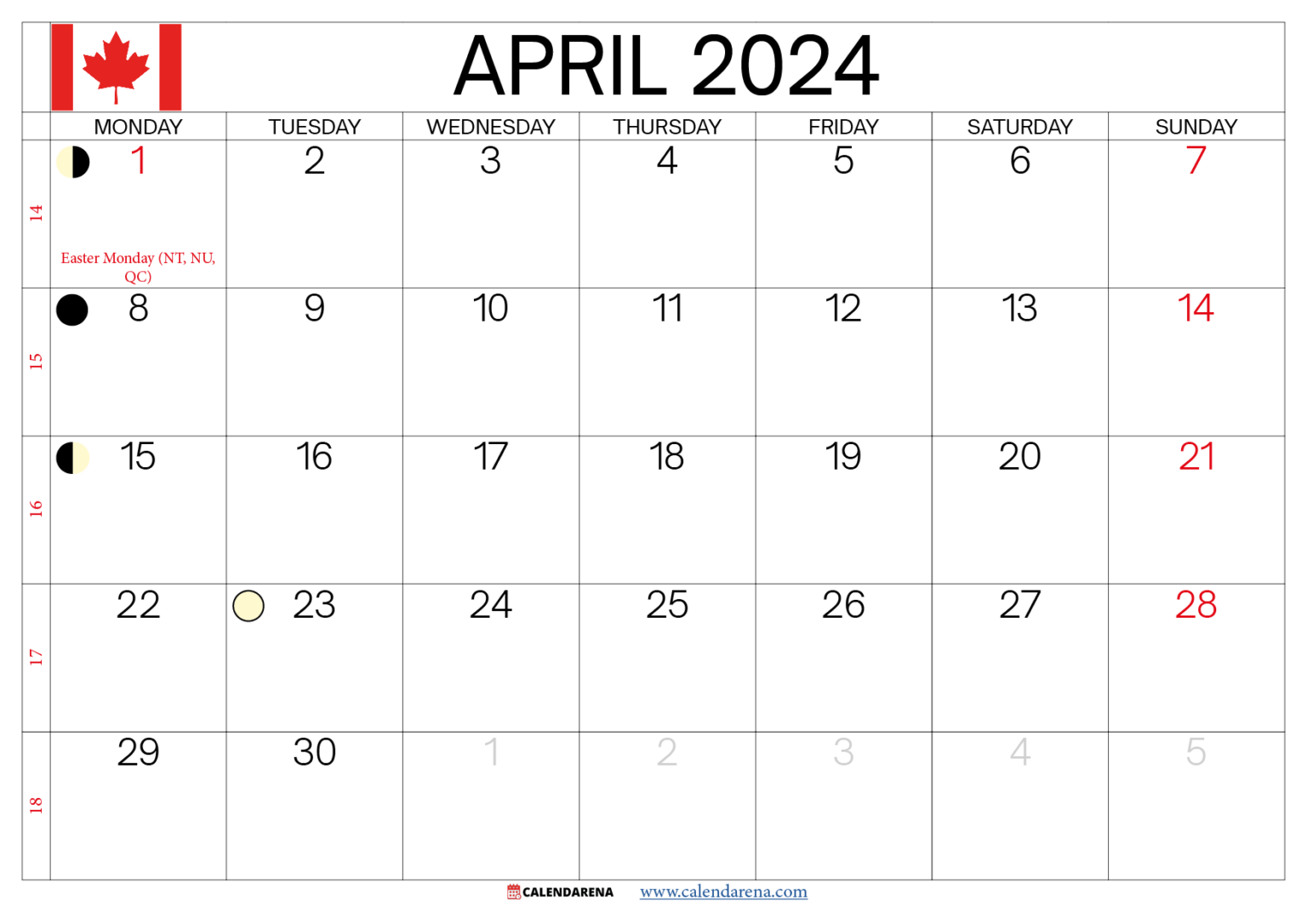 April 2024 Calendar Canada With Holidays