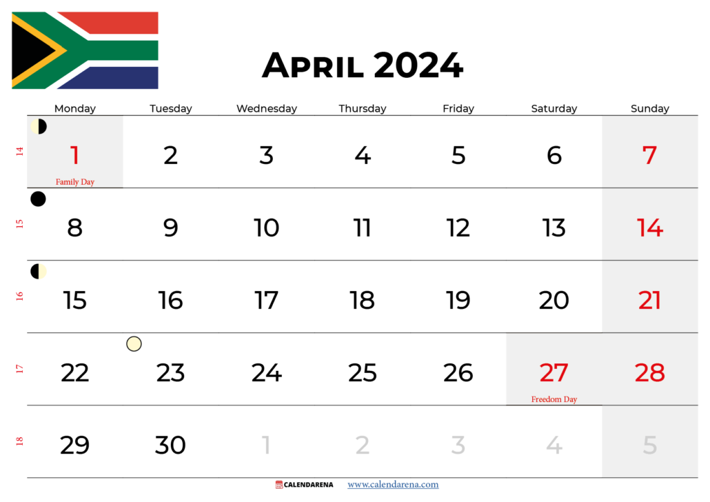 April 2024 Calendar South Africa With Holidays