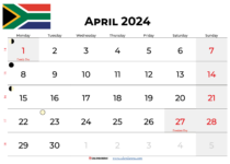 april 2024 calendar with holidays south africa
