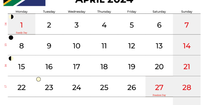 Printable Calendar April 2024 South Africa