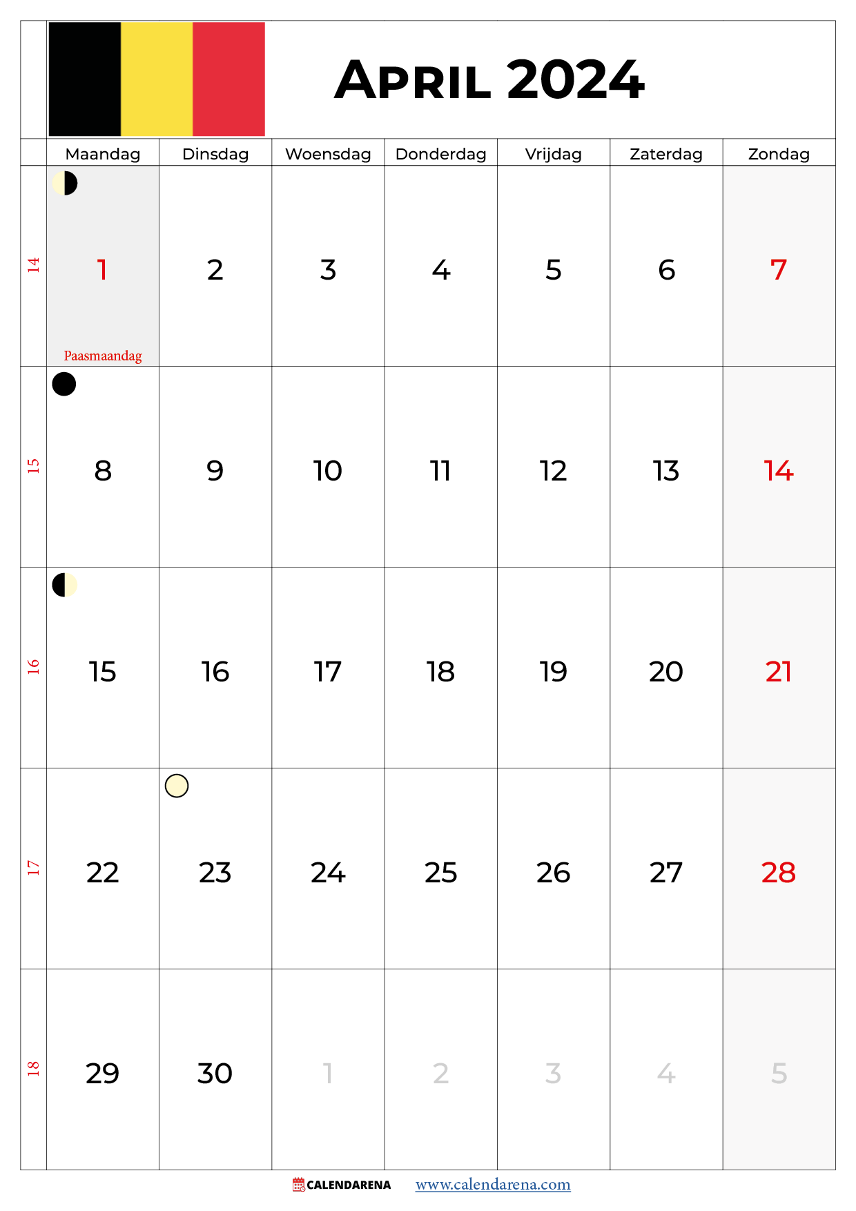 april 2024 kalender België