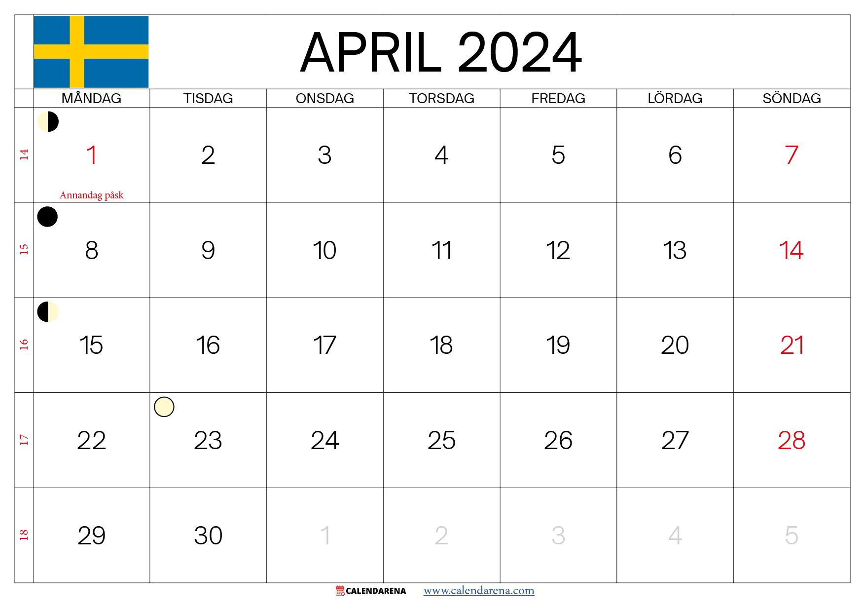 april 2024 kalender Sverige