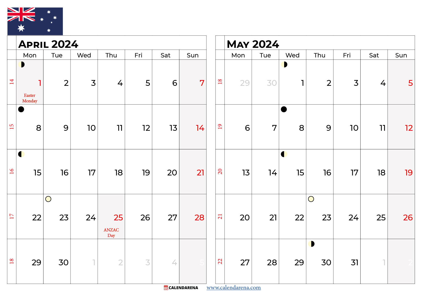 april and may 2024 calendar australia