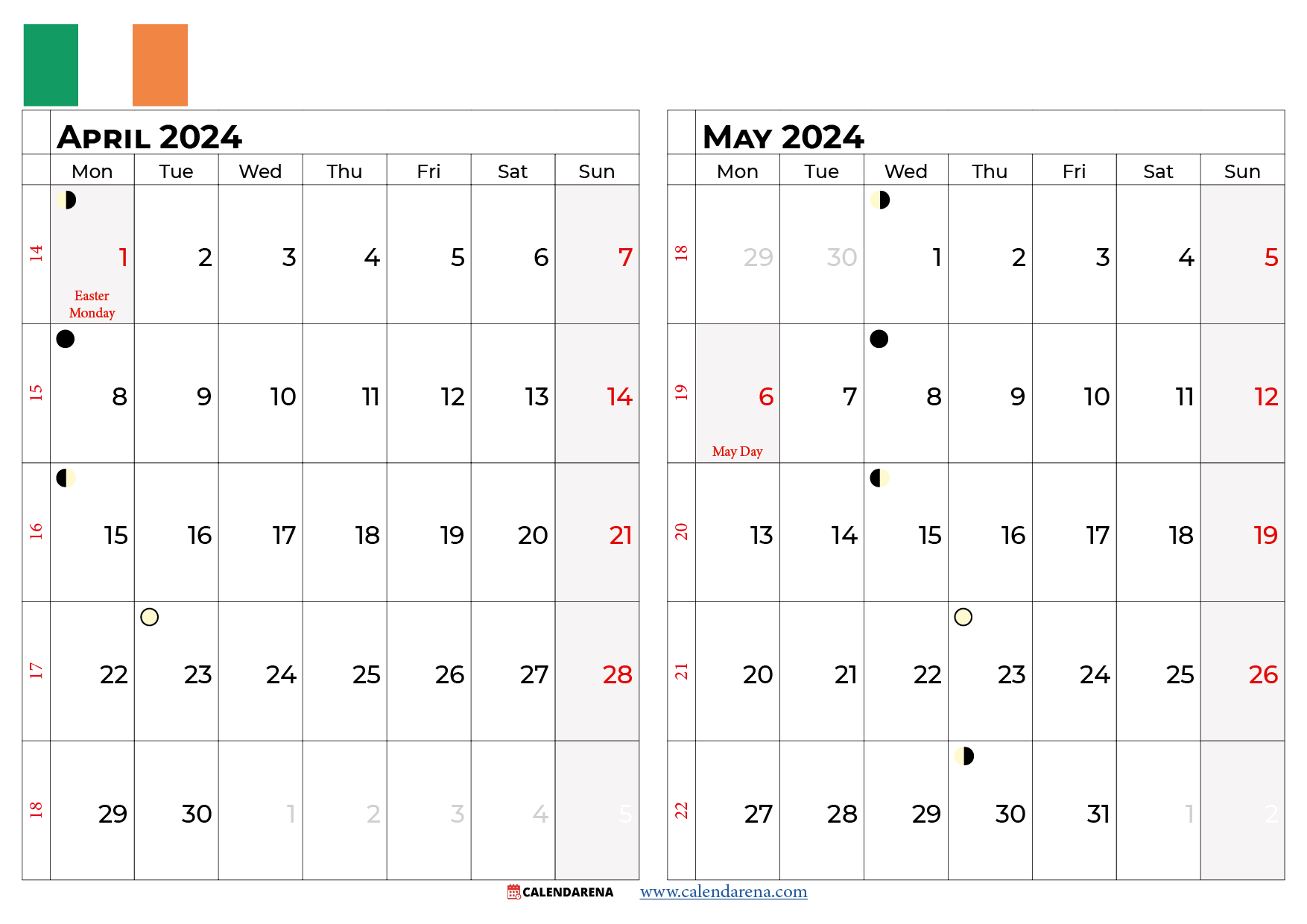 april and may 2024 calendar ireland